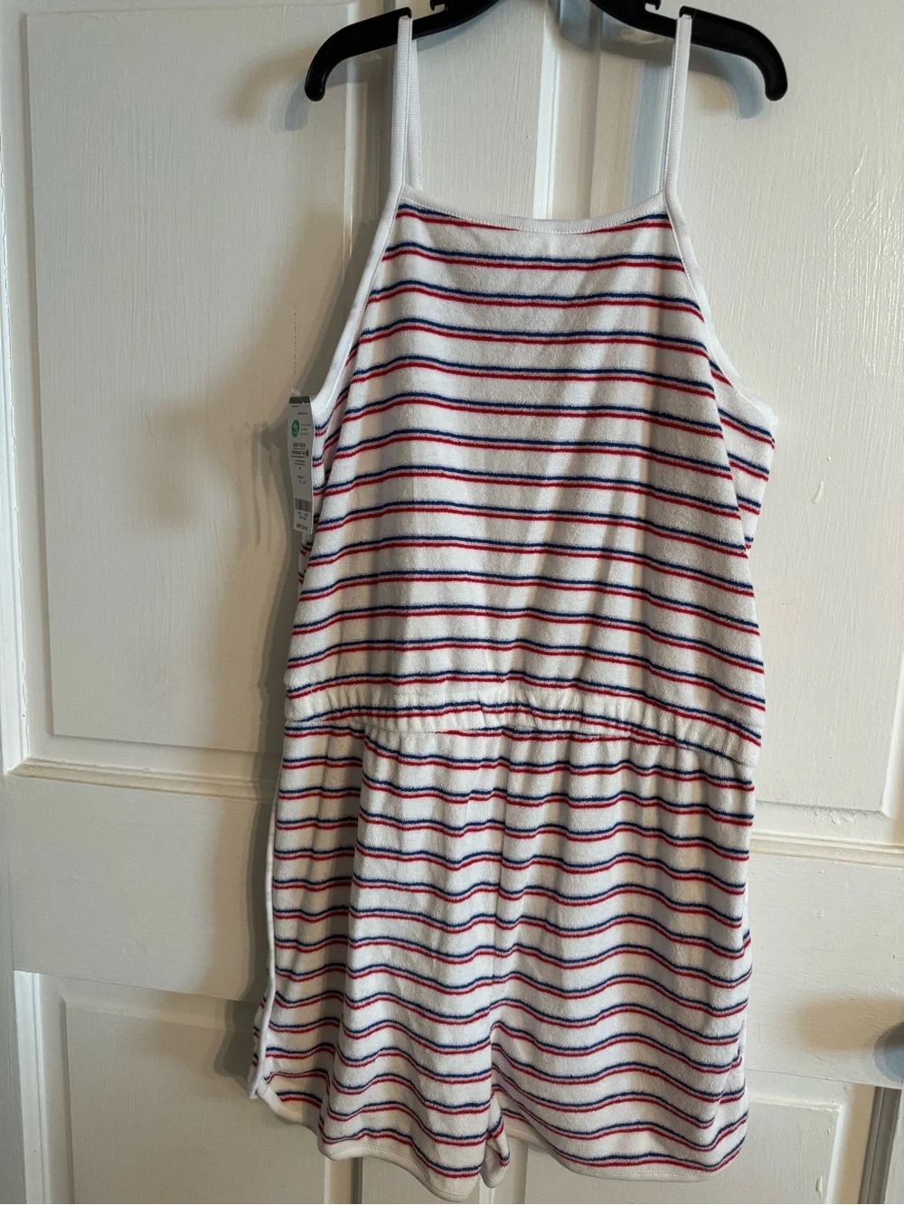 Carter's White Terry Romper with Red and Navy Stripes